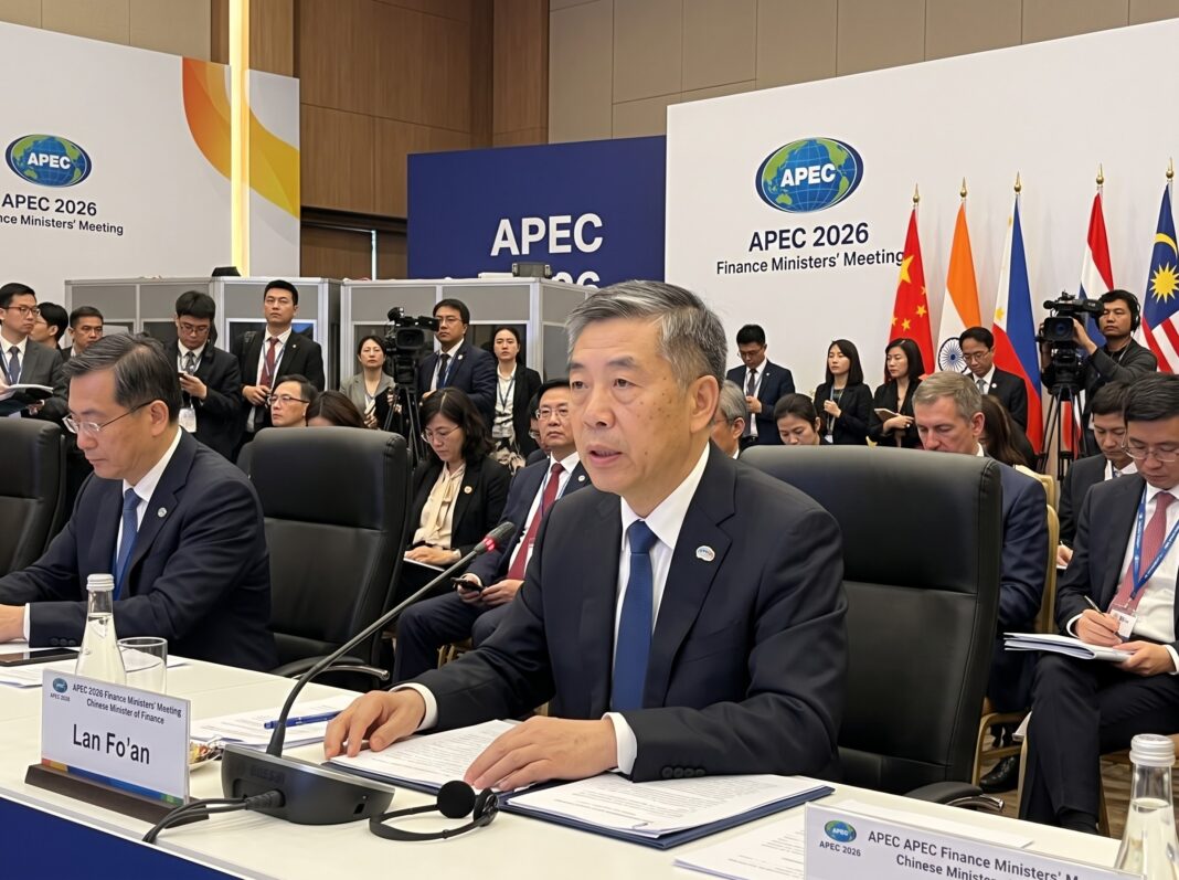 Lan Fo'an APEC warning delivered by China's Finance Minister while speaking into a conference microphone in Hong Kong.