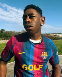 images (22) Tyler, The Creator modeling the GOLF WANG Barcelona home kit ahead of the Tyler, The Creator El Clásico.