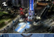 Lionel Messi Final Argentina Match: 1 Historic Era Ends For The Legend Aerial view of a massive illuminated Argentina number 10 jersey reading 'Gracias' projected onto a plaza celebrating the Lionel Messi final Argentina match.
