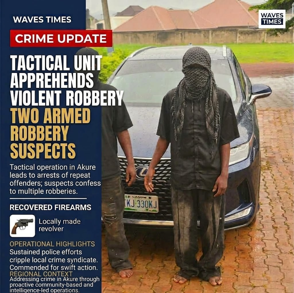Ondo State Police Command Arrests Two Armed Robbery Suspects Ondo State Police Command arrests two armed robbery suspects in Akure