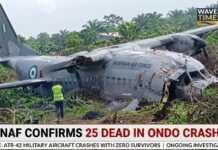 Nigerian Air Force confirms 25 dead in tragic Ondo military aircraft crash