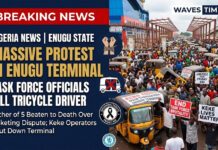 Massive Protest In Enugu Terminal As Task Force Officials Kill Tricycle Driver Tricycle operators staging a massive protest in Enugu terminal after a driver was killed by revenue task force officials